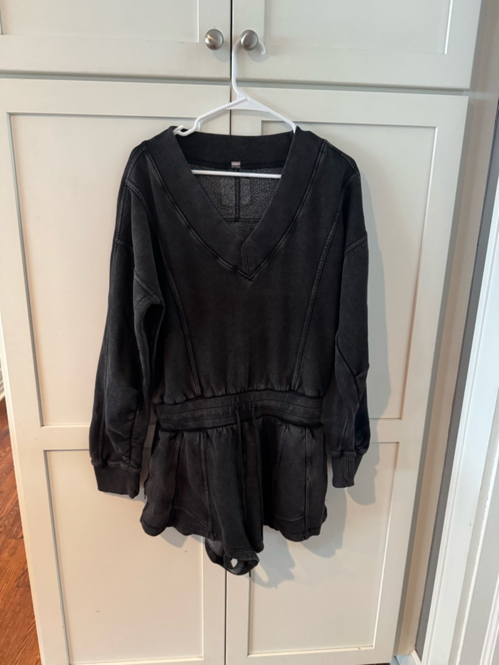Black V-Neck Romper Sweatshirt